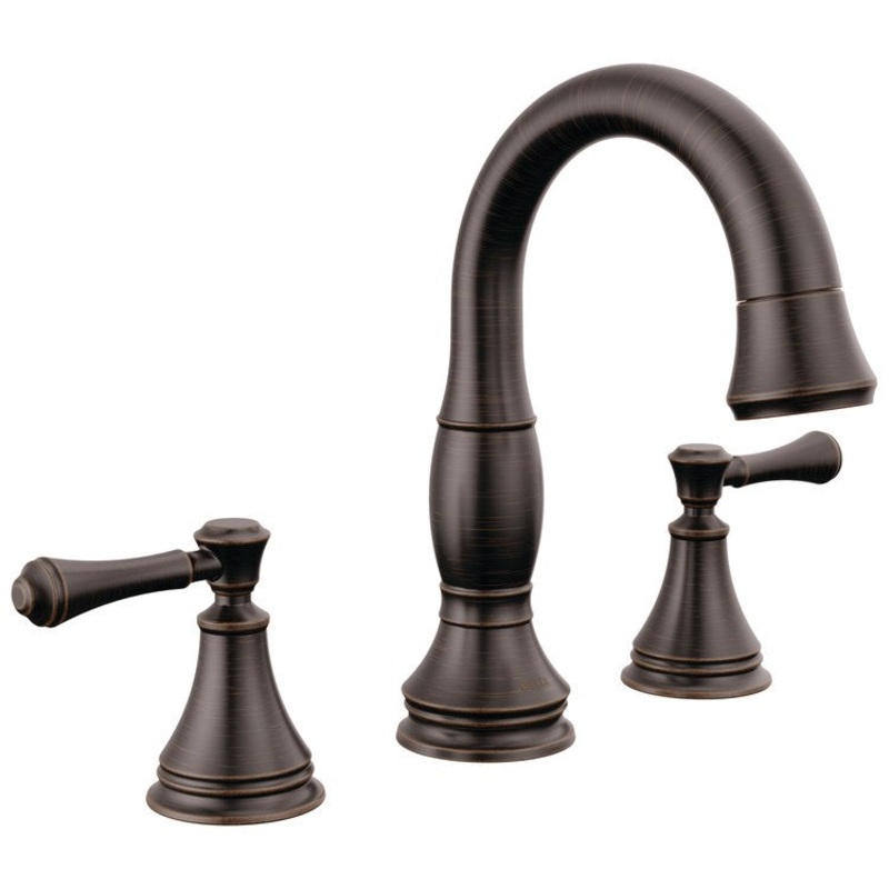 Lavatory Faucet Cassidy Widespread 4-16 Inch Spread 2 Lever ADA WaterSense Venetian Bronze Pull Down 1.2 Gallons per Minute