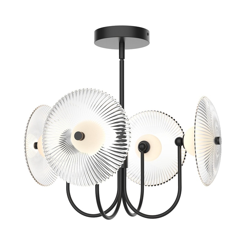 LED Pendant from the Hera Collection in Brushed Gold/Clear Ribbed Glass|Matte Black/Clear Ribbed Glass Finish by Alora