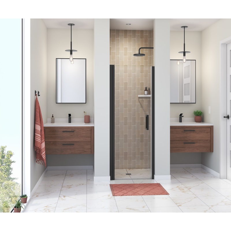 MAAX 138261-900-340-101 Manhattan 25-27 x 68 in. 6 mm Pivot Shower Door for Alcove Installation with Clear glass & Square Handle in Matte Black
