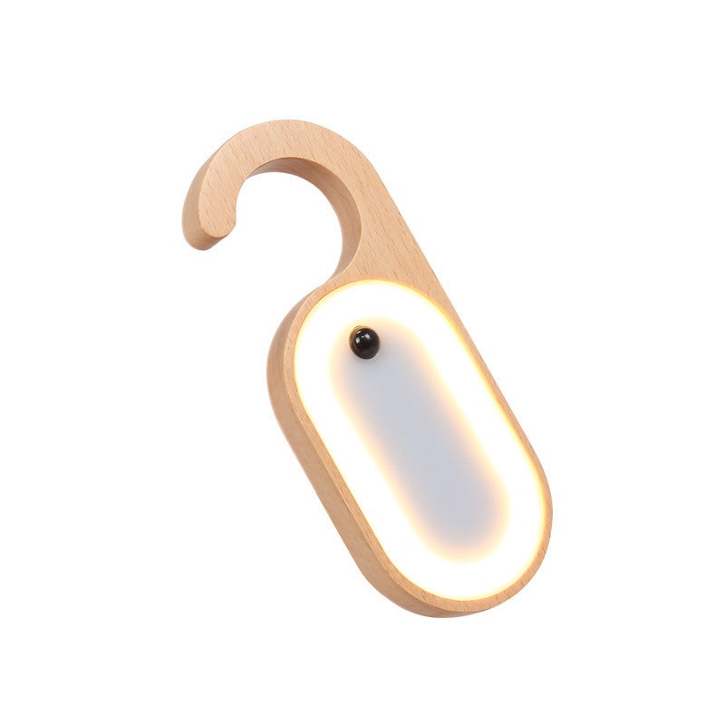 Wooden Motion Sensor LED Night Light – Doorknob Hanger & Writable Message Board