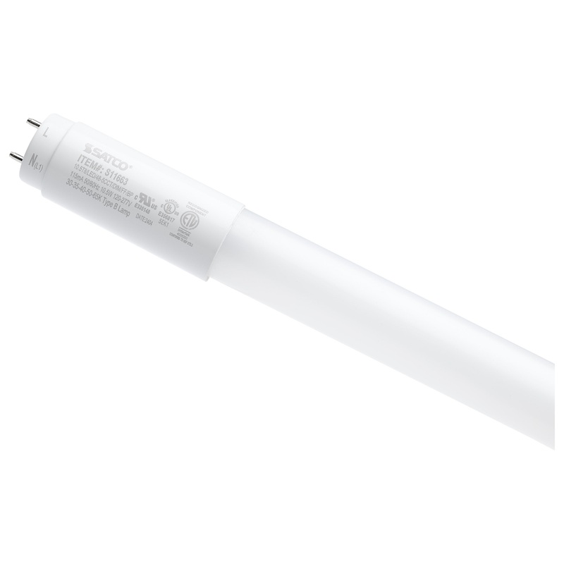 10.5 Watt T8 LED – 48 Inch – 30K/35K/40K/50K/65K CCT Selectable – Medium Bi Pin Base – Type B Ballast Bypass – 120-277 Volt – Frost Finish Light Bulb by Satco