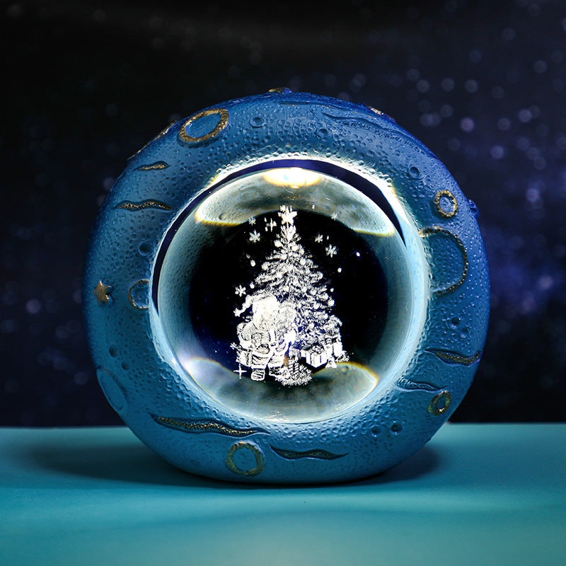 Celestial Ring LED Crystal Ball Lamp – 3D Engraving, Unique Gift (Santa Claus)