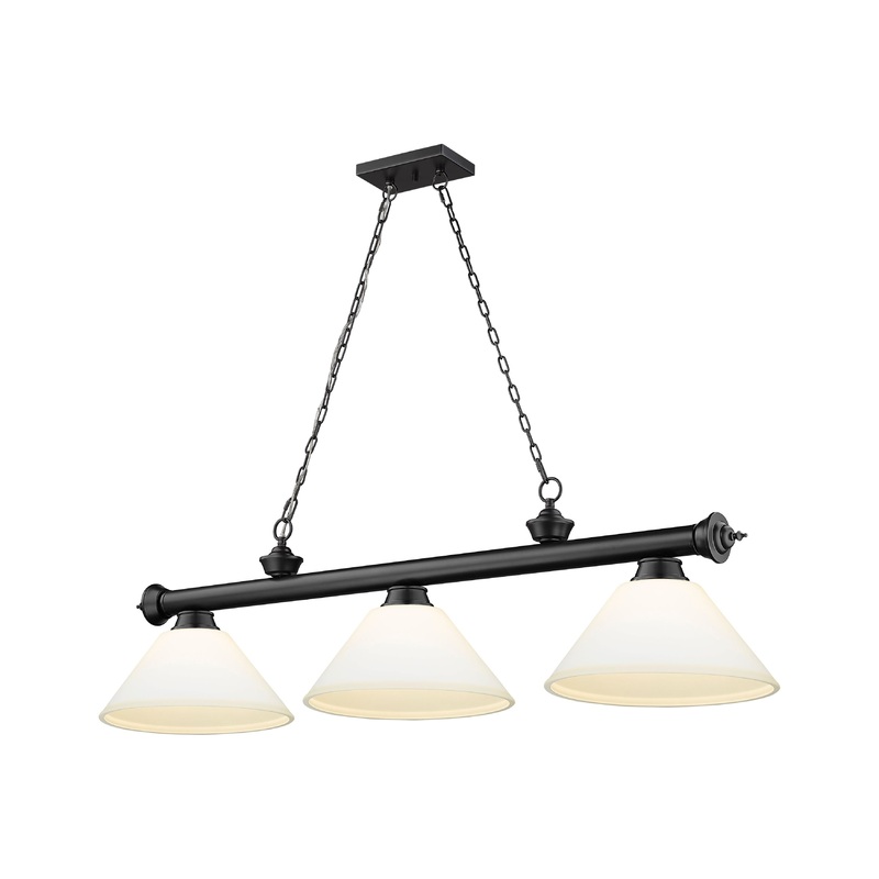 Cordon 3-Light Billiard Matte Black Cone Matte Opal Glass