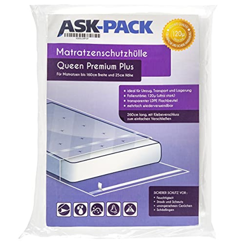 Custodia per Materassi  -Estremamente resistente allo strappo  chiusura adesiva  Impermeabile  4 Misure  Ideale per il Trasloco & Stoccaggio  Film extra forte 100 -140 (160 x 200)
