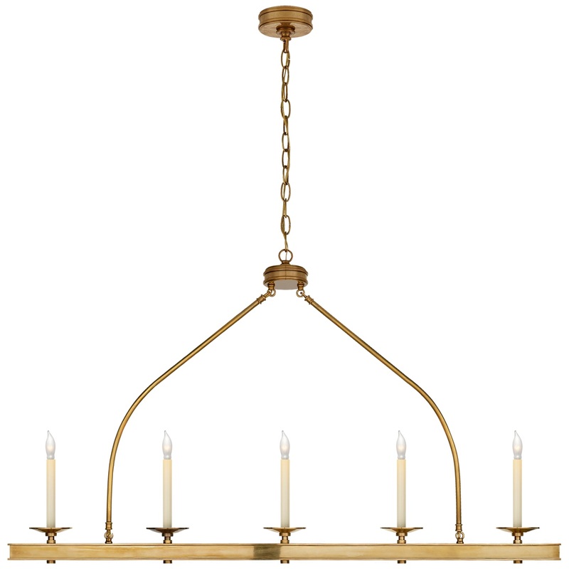 Five Light Linear Pendant from the Launceton Collection in Antique-Burnished Brass Finish by Visual Comfort Signature