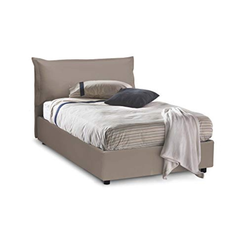 Talamo Italia Letto contenitore Una piazza e mezza Veronica, Made in Italy, Letto con rivestimento in ecopelle, Apertura frontale, adatto per materasso cm 120×190, Tortora