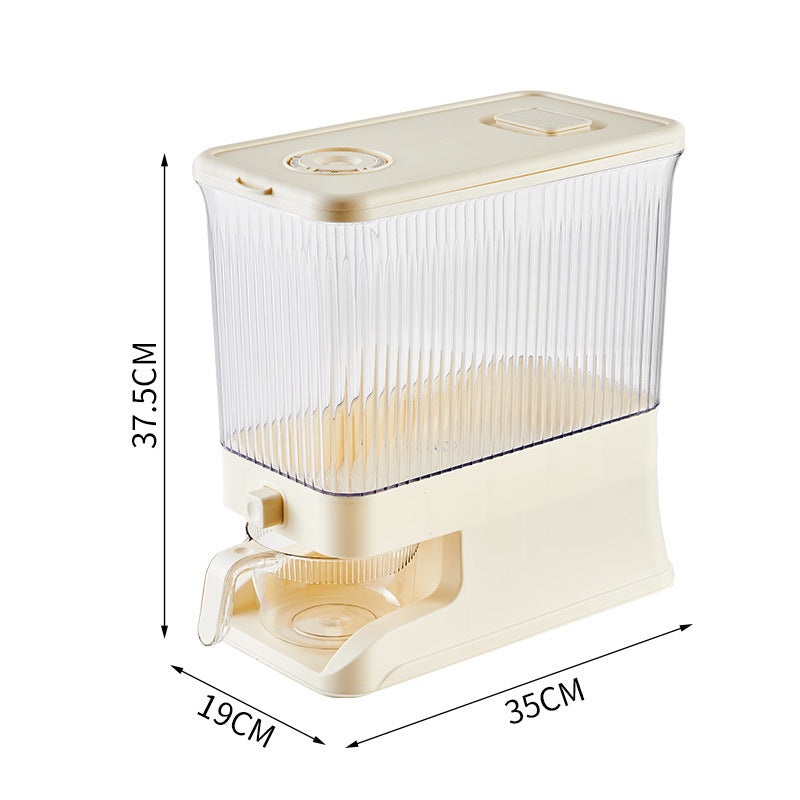 Transparent Cream White Smart Kitchen Rice Dispenser – Automatic Press-Style Rice Storage Bin