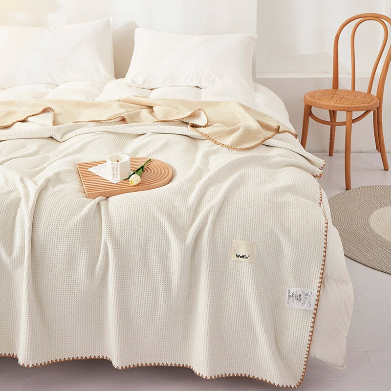 200*230CM Milky White Ultra-Soft Dual-Sided Waffle & Plush Fleece Blanket – Large Cozy Throw for Bed & Sofa