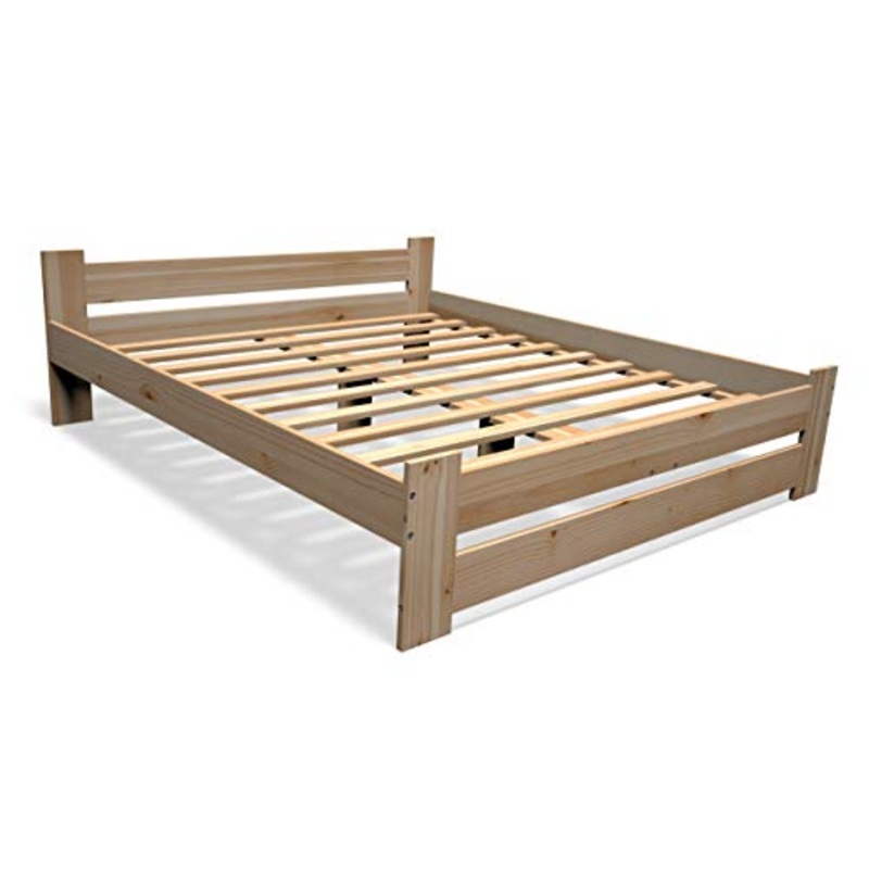 Best For You Letto matrimoniale in legno massiccio futon, letto matrimoniale in legno massiccio naturale, letto rialzato, 100% legno naturale, con testiera e rete a doghe, diverse misure (180 x 200 cm)