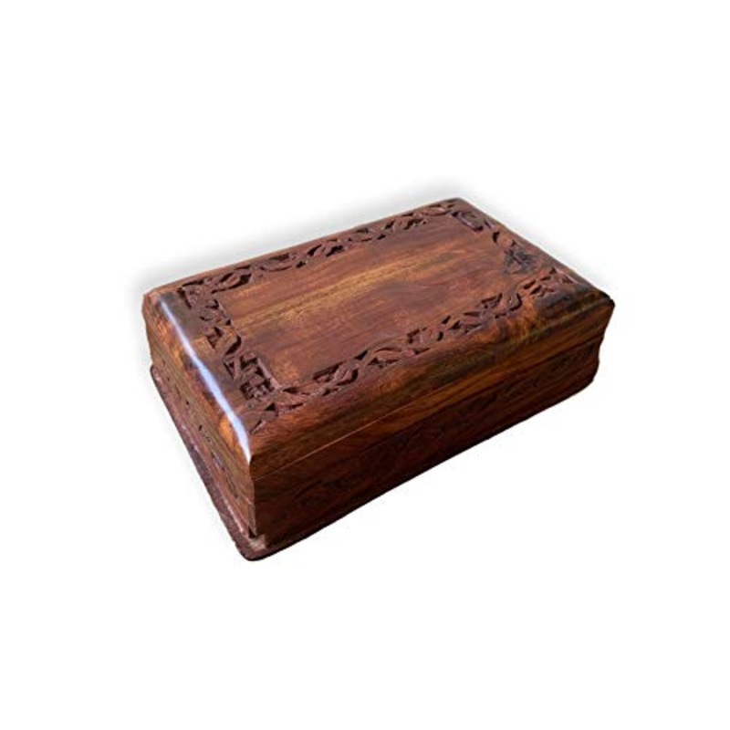 Carved pattern di legno scura Treasure Chest Trinket