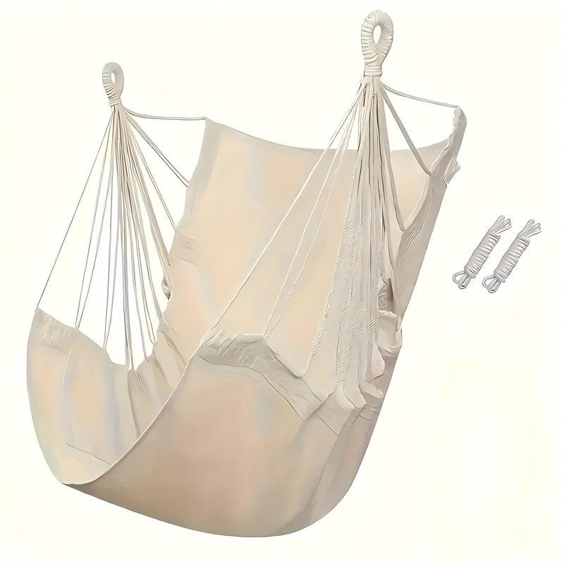 Colorful Striped Hammock Chair with Ropes and Storage Bag – White