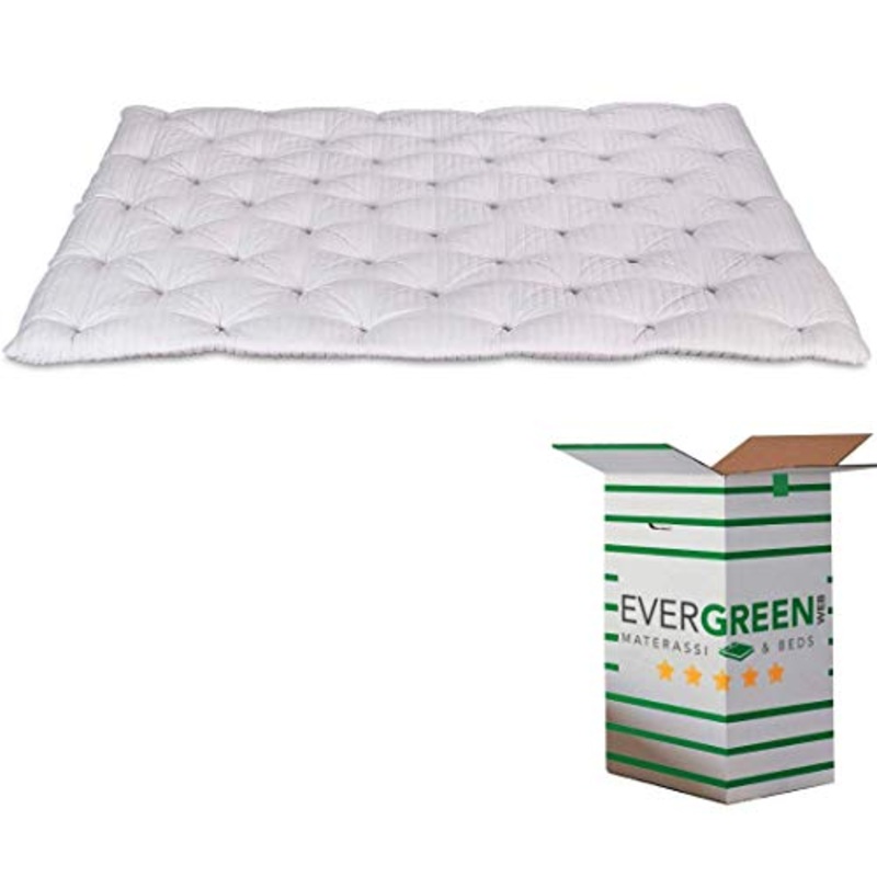 Evergreenweb – Correttore Materasso in Lattice Misura Matrimoniale 160×190 Alto 7 cm Topper Letto Coprimaterasso Imbottitura Fiocco 100% Effetto Piuma Antiacaro Morbido Futon Ortopedico Fodera Bianca