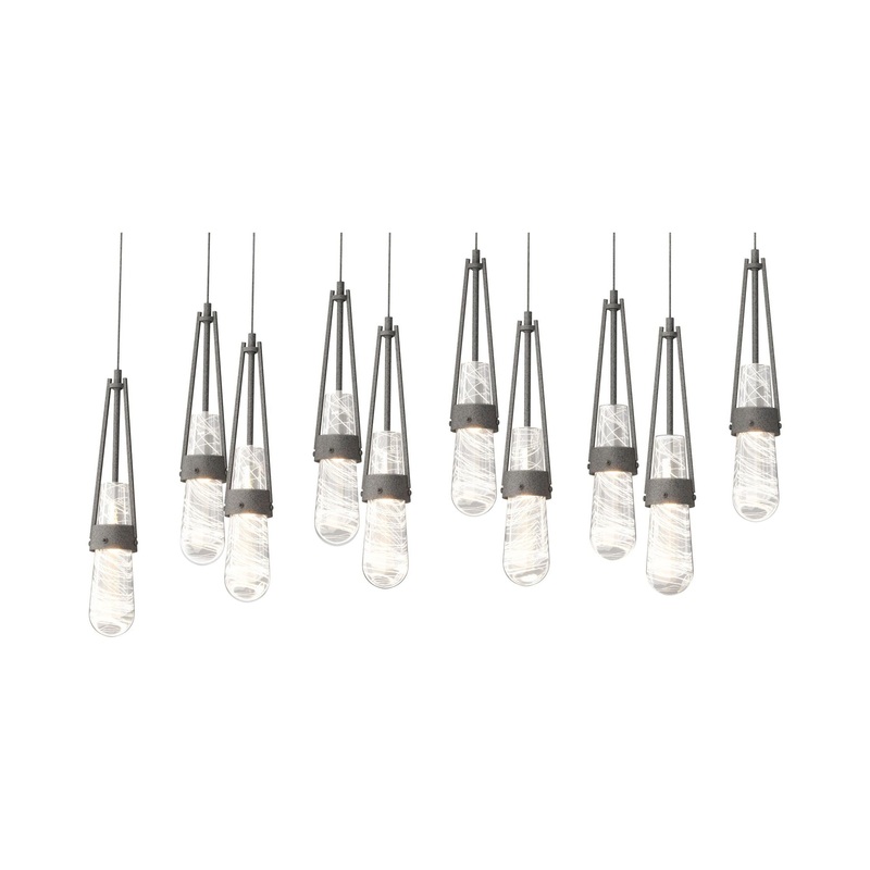 Link 10-Light Blown Glass Pendant Natural Iron Clear Glass with White Threading (YJ)
