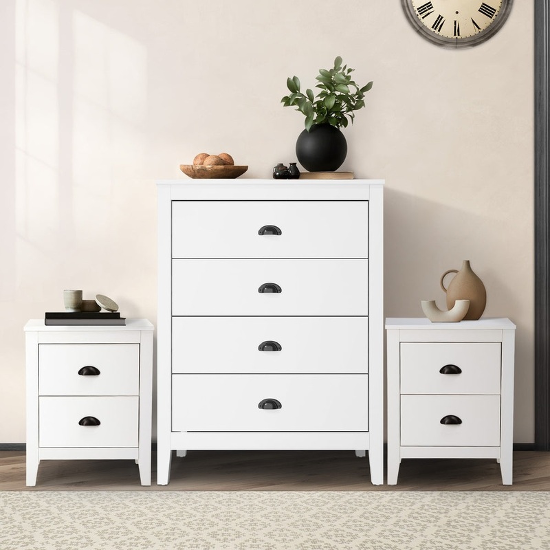 Oikiture 4 Chest of Drawers and 2 Bedside Tables Vintage Bedroom Set White