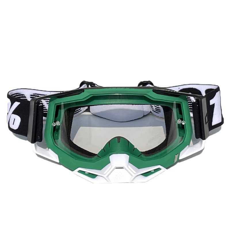 Pro Motocross Goggles – Windproof, UV400 Protection with TPU Frame & PC Lens, Adjustable Strap(Green frame,transparent lens)