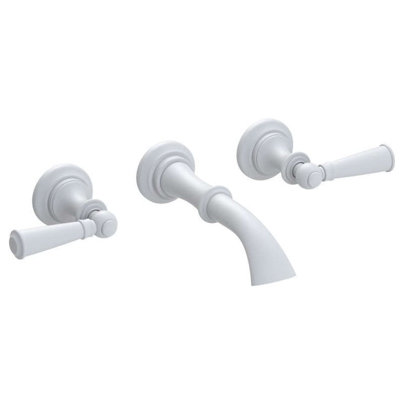 Sutton Two Handle Wall-Mount Bathroom Faucet with Lever Handles – Matte White