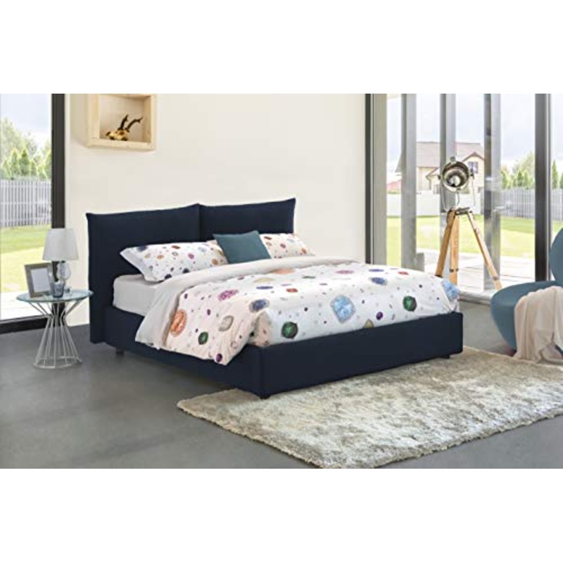 Talamo Italia Letto contenitore Matrimoniale Rosa, Made in Italy, Letto con rivestimento in tessuto, Apertura frontale, adatto per materasso cm 160×190, Blu