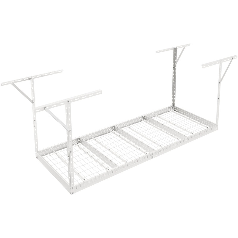 VEVOR Overhead Garage Storage Rack, 91.44×243.84cm Garage Ceiling Storage Racks, Heavy Duty Adjustable Cold Rolled Steel Racks for Garage Storage, Organization, 272.16kg Load Capacity, 22”-40″, White
