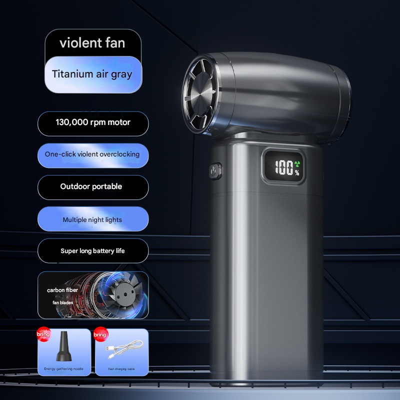 Black Portable High-Speed Turbo Fan & Air Duster – 130,000 RPM Brushless Motor, Rechargeable Blower