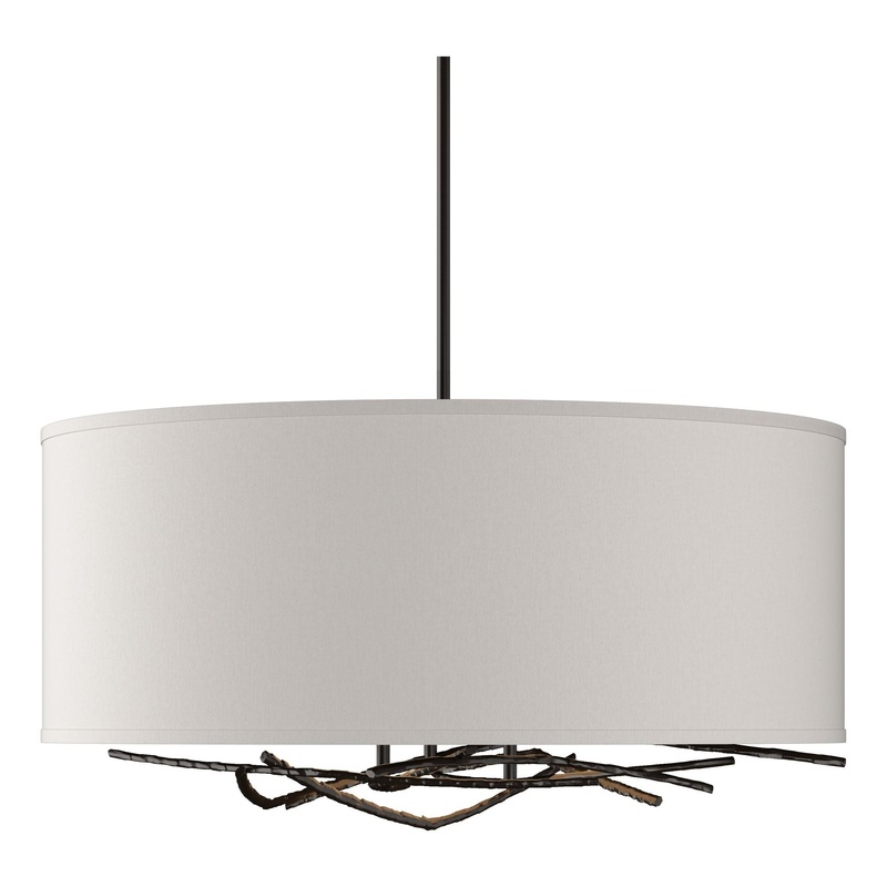 Brindille Drum Shade Pendant Oil Rubbed Bronze Flax Shade (SE)