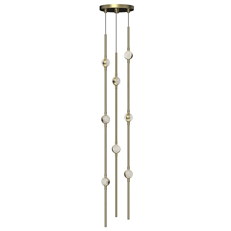 Constellation Andromeda Short 6″ Round LED Pendant Satin Brass with Clear Faceted Acrylic 3000K 10′ Adjustable Cord