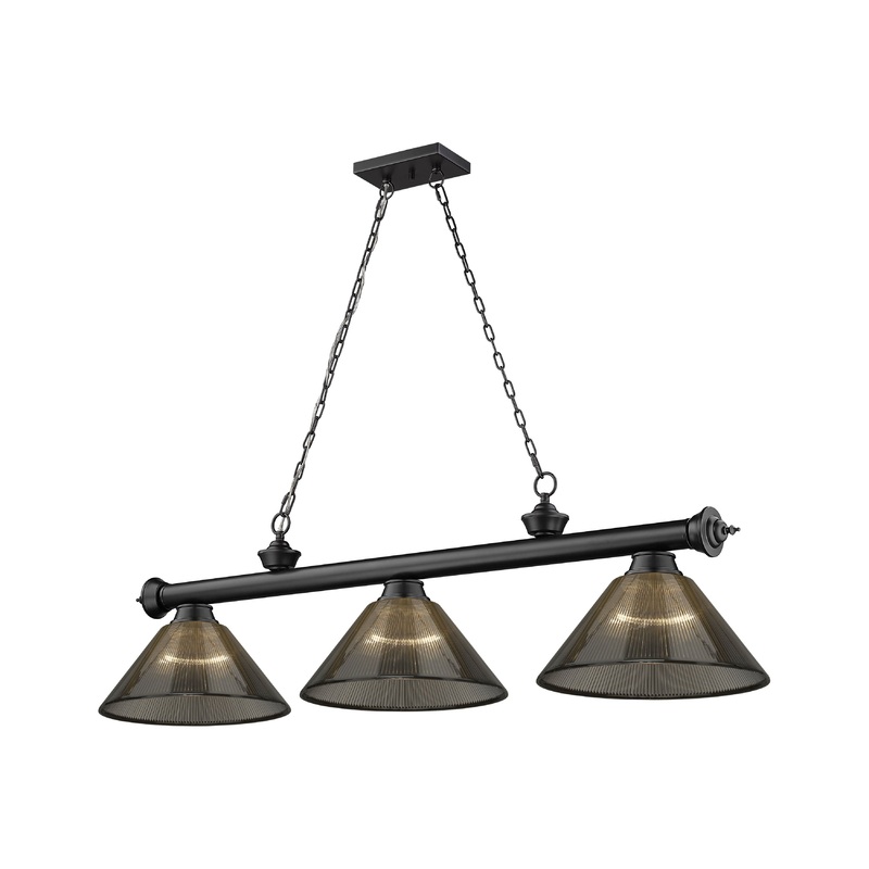 Cordon 3-Light Billiard Matte Black Cone Smoke Acrylic