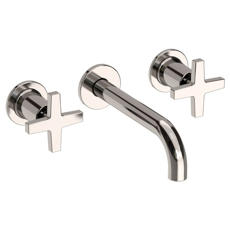 Lavatory Faucet Dorrance Wall Mount 8 Inch Spread 2 Cross ADA Watersense Polished Nickel 1.2 Gallons Per Minute Brass Less Drain Spout Reach 7-1/9 Inch
