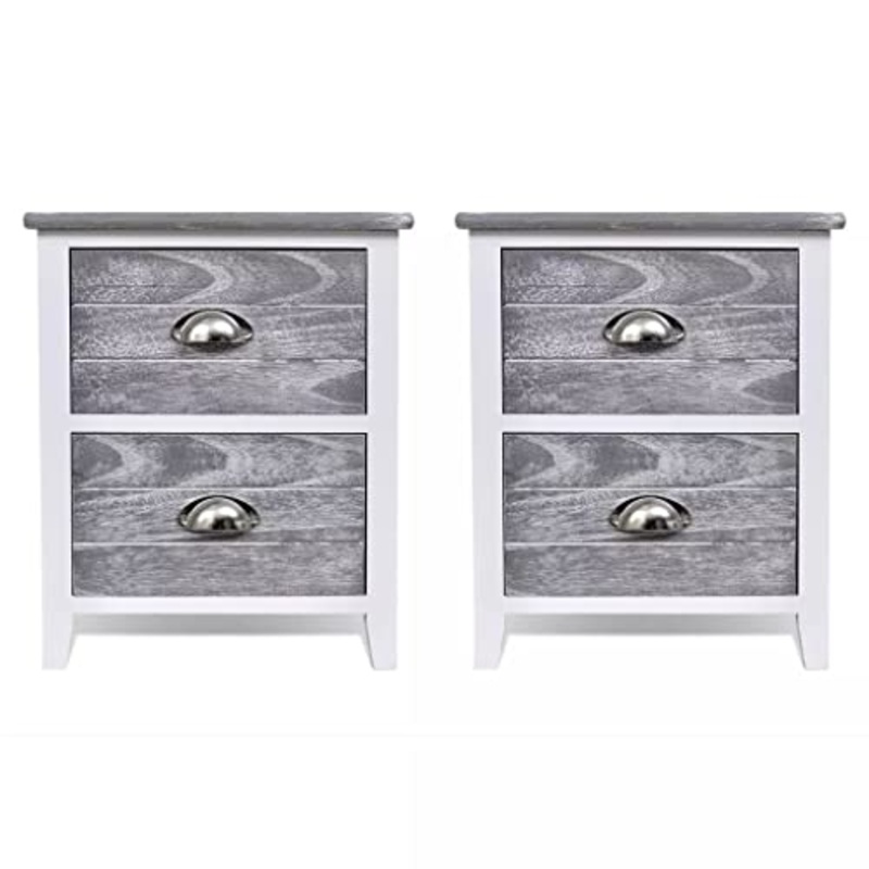 lyrlody, comodino con 2 cassetti, 2 pezzi, comodino, comodino, comodino, tavolino da caff, grigio e bianco, 38 x 28 x 45 cm