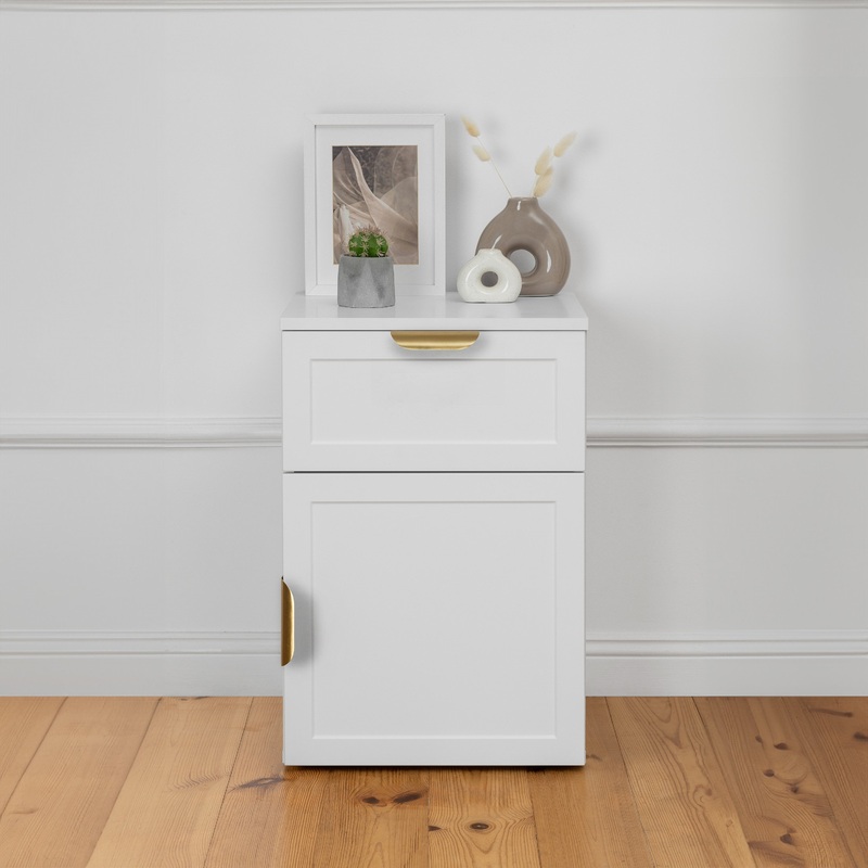 PORTO BEDSIDE TABLE – WHITE – HAMPTONS – PULL BRASS