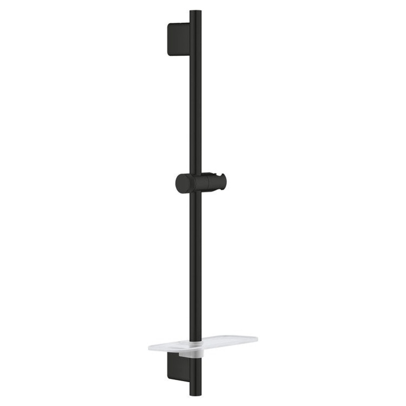 Slide Bar Rainshower with Swivel Handshower Holder & Tray 24 Inch Matte Black Metal Wall Mount