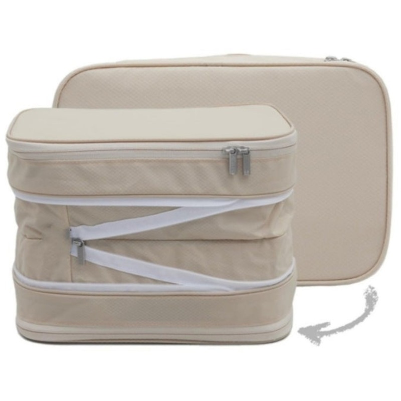 Beige Durable Double-Zipper Expandable Water-Resistant Thick and Thin Clothing Storage Bag – Size 40*30*15CM