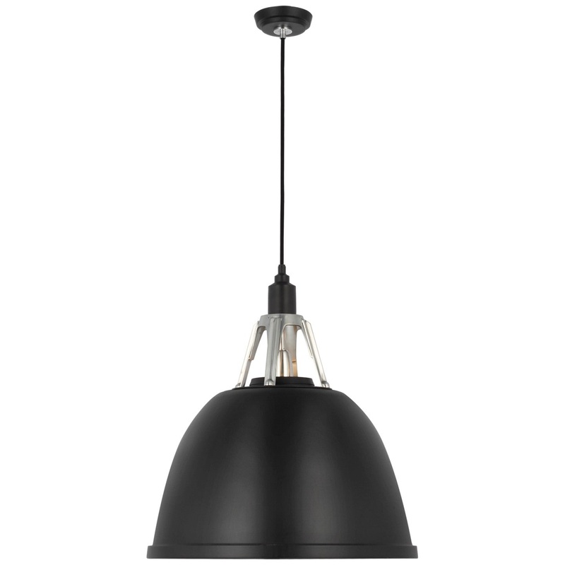 LED Pendant from the Gunner Collection in Black And Polished Aluminum Finish by Visual Comfort Signature