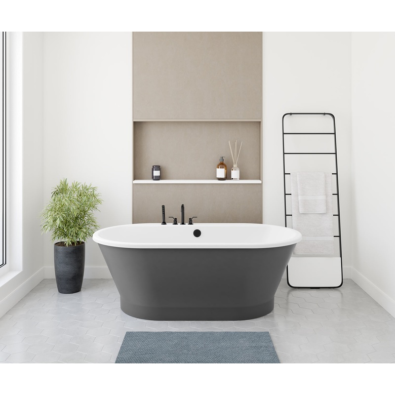 MAAX 103903-000-002-114 Brioso 6636 AcrylX Freestanding Center Drain Bathtub in White with Thundey Grey Skirt