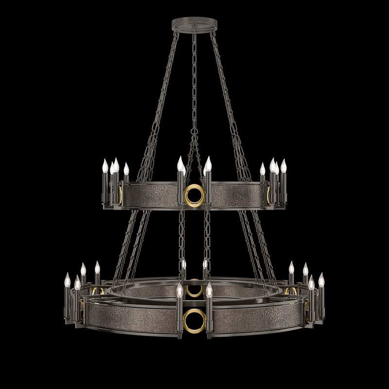 Mirage 50″W Round Chandelier Midnight Steel/Brass/Pebble