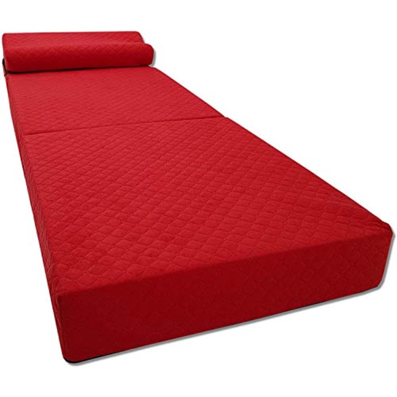 Odolplusz – Materasso pieghevole per ospiti, 3 pezzi, in gommapiuma, pieghevole, con rivestimento lavabile, per adulti (70 x 200 x 15 cm, rosso)