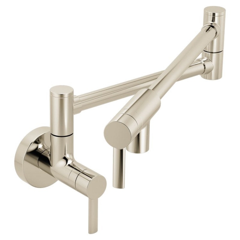 Pot Filler Swing Arm 2 Lever ADA Polished Nickel 1 Hole Wall Mount 5.5 Gallons per Minute