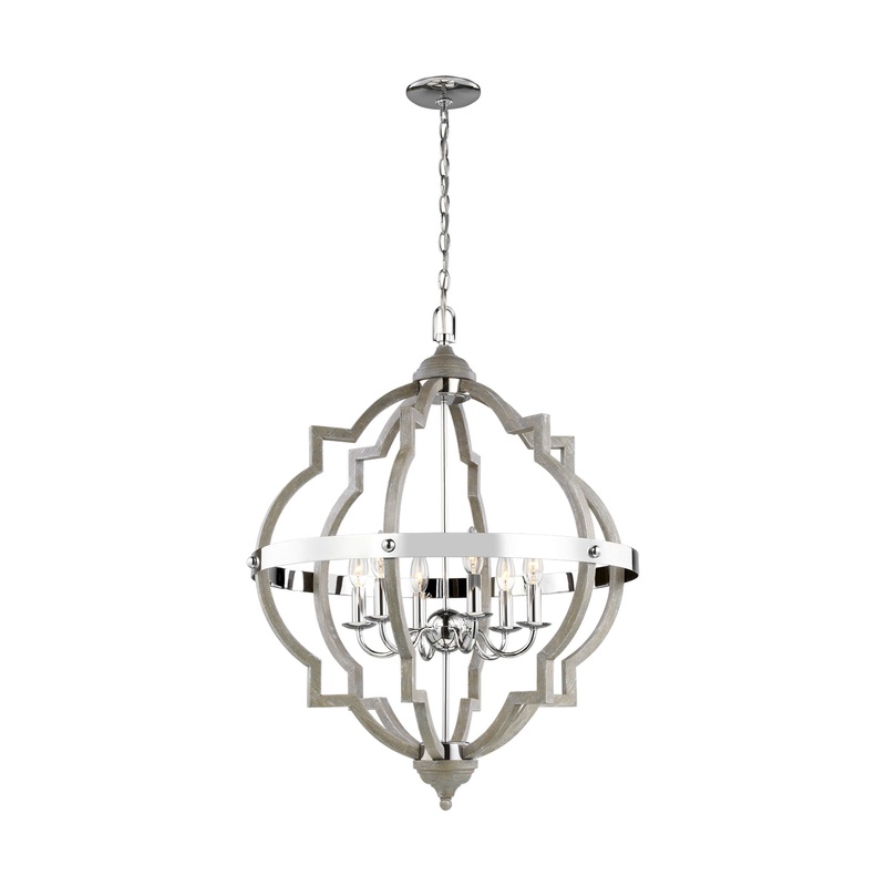 Six Light Hall / Foyer from the Socorro Collection in Washed Pine Finish by Generation Lighting