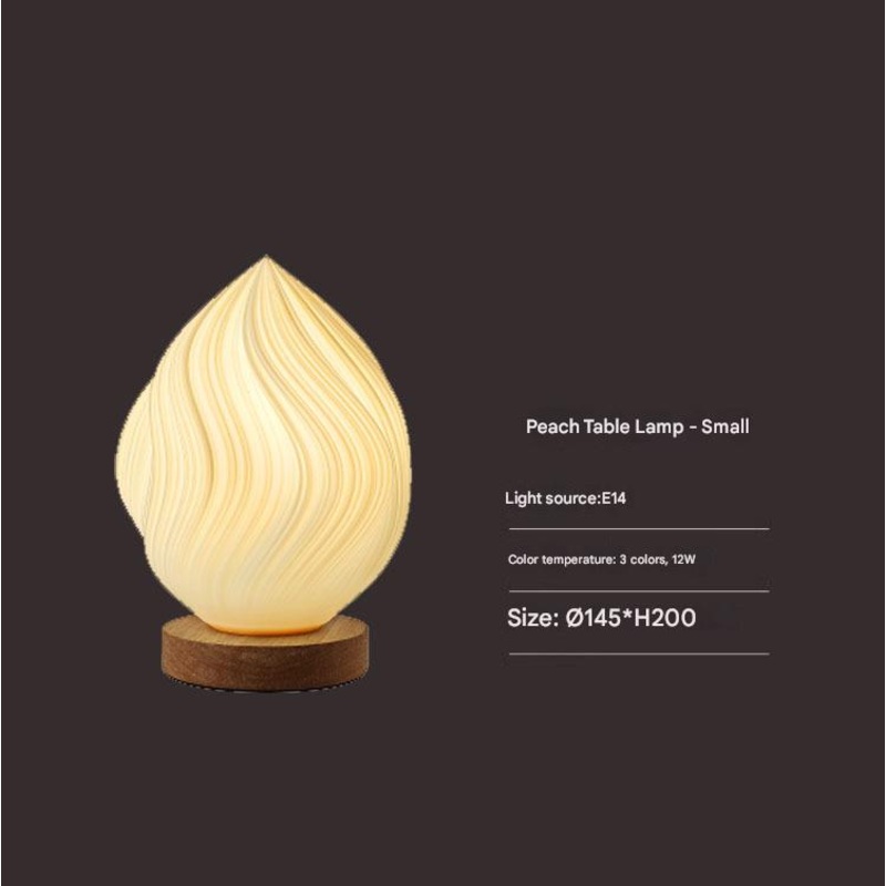 Unique Pleated Design Table Lamp – 3D Printed Washable Shade, Wooden Base, Adjustable LED (Small peach)
