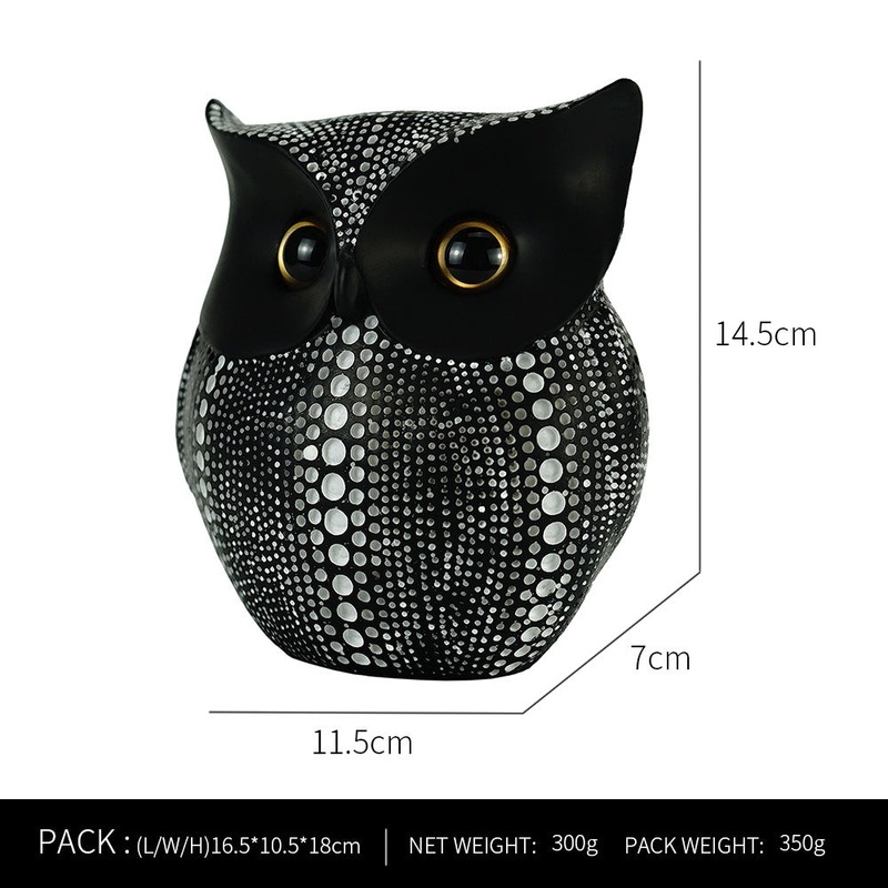 Black resin owl statue – modern perforated design for living room TV cabinet and entryway decoration