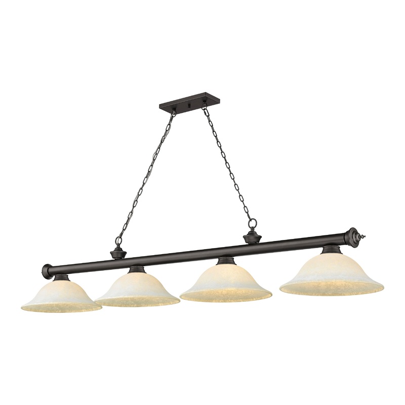 Cordon 4-Light Billiard Bronze Bell White Mottle Glass