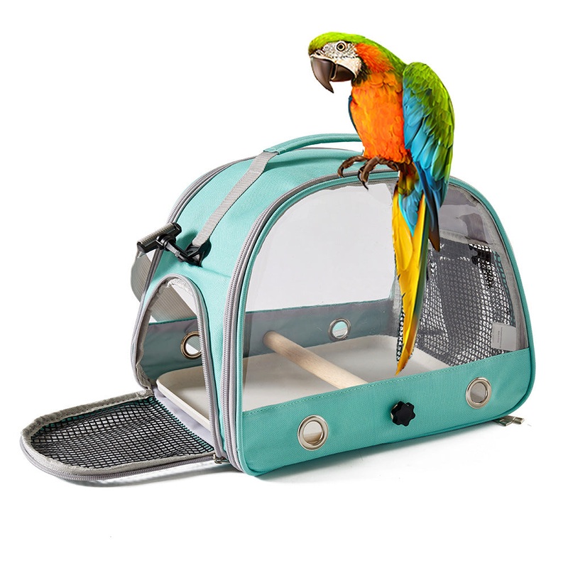 Green Portable Clear View Bird Carrier Travel Cage with Perch & Tray – Breathable Pet Bag for Parrots, Cockatiels & Small Animals