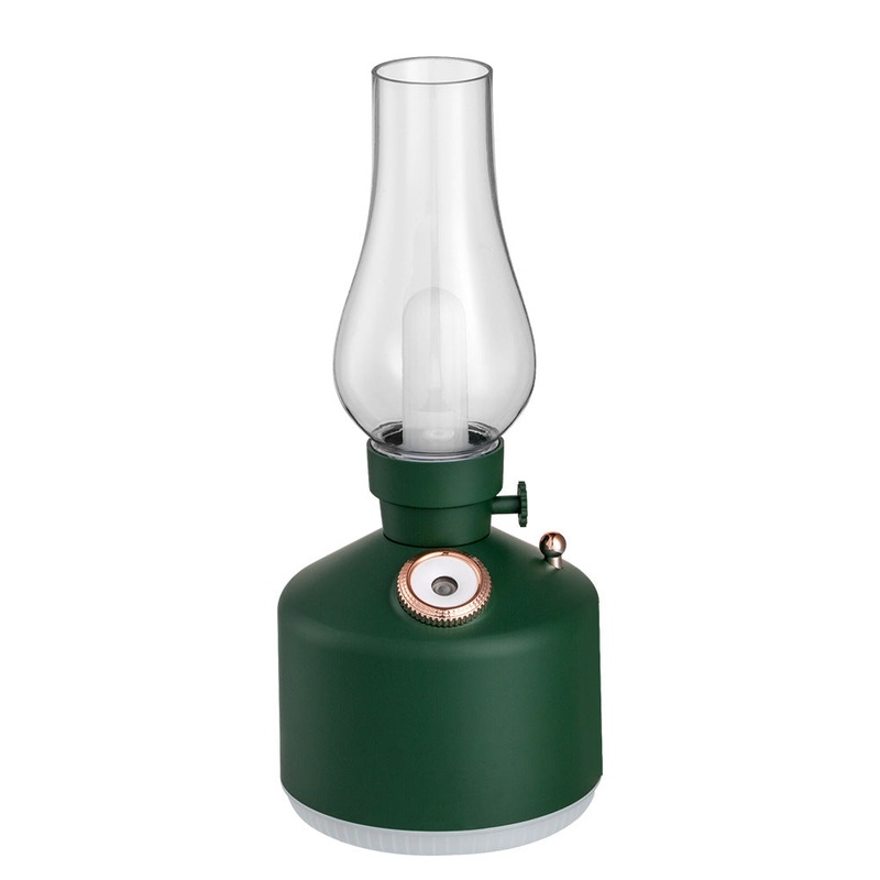 Green Retro Kerosene Lamp Humidifier – Rechargeable Cool Mist Maker with Dimmable Light