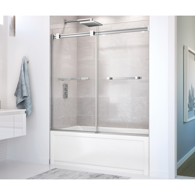 MAAX 136270-900-280-000 Duel 56-59 x 55  x 59 in. 8 mm Bypass Tub Door for Alcove Installation with Clear glass in Chrome & Matte White