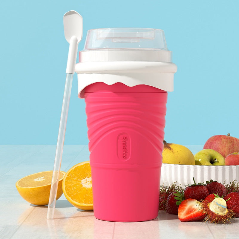 Rose Red Cool Summer Slushie Cup – 500ml Quick-Freeze Smoothie Maker with Straw