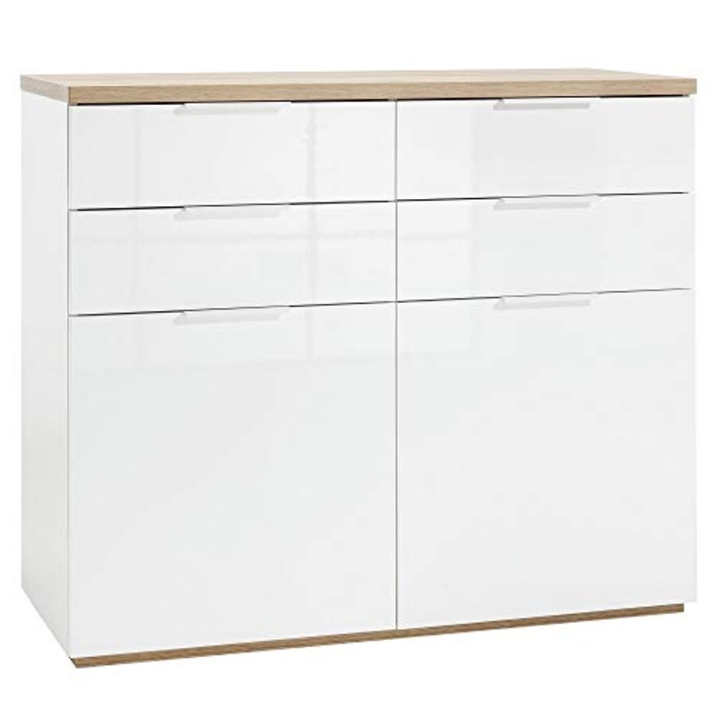 Salone Kit Mobile 4 CASSETTI + 2 Ante CM.120X50X102H Bianco Lucido E Rovere