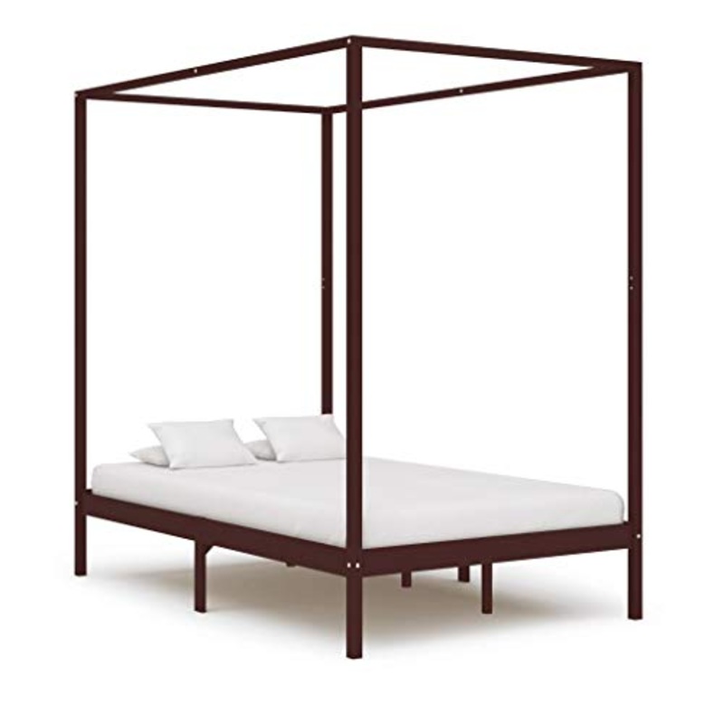 SKM Giroletto a Baldacchino Marrone Scuro Massello Pino 140×200 cm