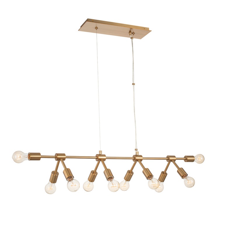 Ten Light Island Pendant from the Union Collection in Winter Brass Finish by Kalco