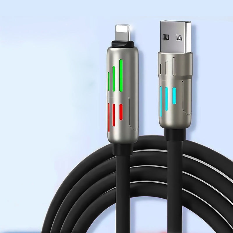 Universal PD Fast Charging Cable with LED Indicator – Zinc Alloy, Durable 1.5m Silicone Cord – Multiple Connector Options(Black)