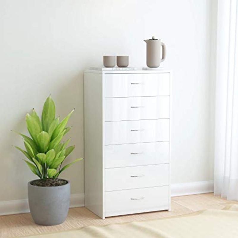 Credenza Armadietto in Legno Armadietto per Telefono Armadietto per Camera da Letto Armadietto Cucina con 6 Cassetti Bianco Lucido 50x34x96 cm in Truciolato