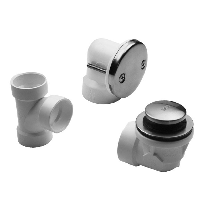 Drain Kit Toe Control with 2 Hole Faceplate Half Kit Satin Gold 1/2 Inch Brass for Tub Includes Overflow Elbow Drain Shoe Tee & Trim Kit